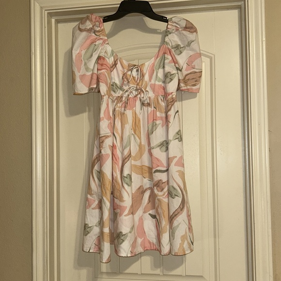 Abercrombie & Fitch Keyhole Babydoll Mini Dress XS Floral Print Puff Sleeves - Picture 2 of 12